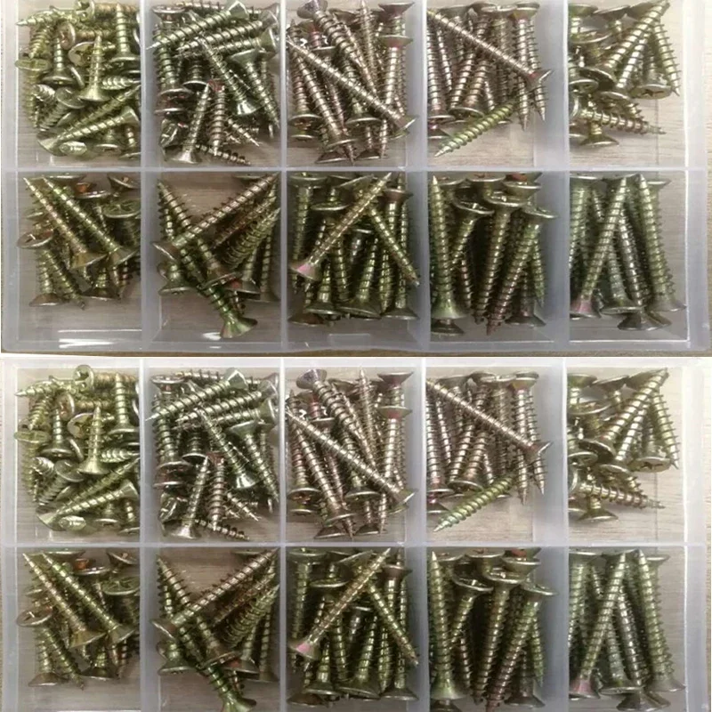 

165pcs M3.5 M4 Self Tapping Screw Cross Countersunk Head Wood Screw Set Zinc Plate Carbon Steel Phillips Flat Head Screws DIY