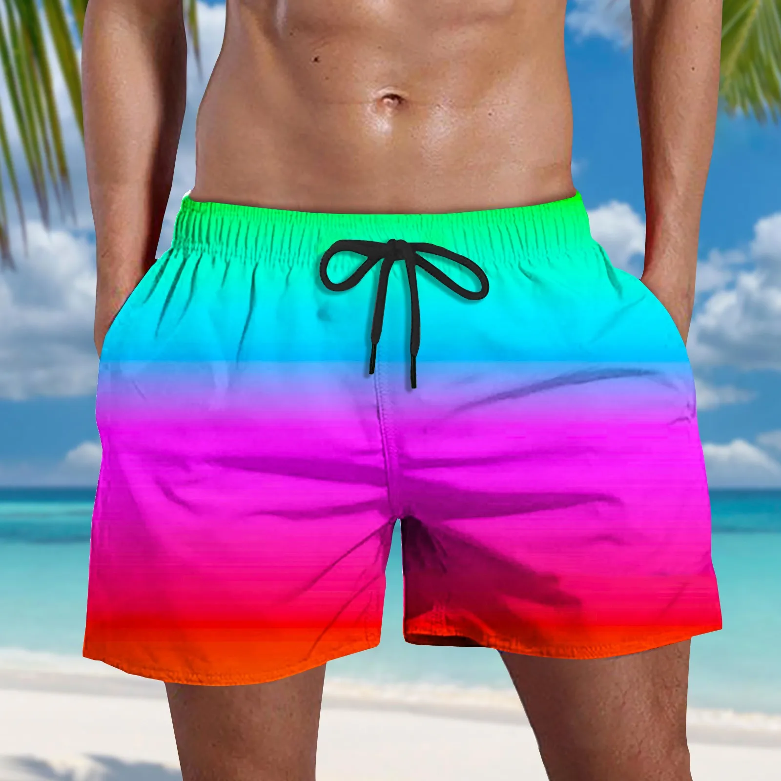 Swim Trunks Mens\' Swim Shorts Fashionable Gradient Beach Pants Summer Casual Trousers For Mens Tether Thin Cozy Male Shorts