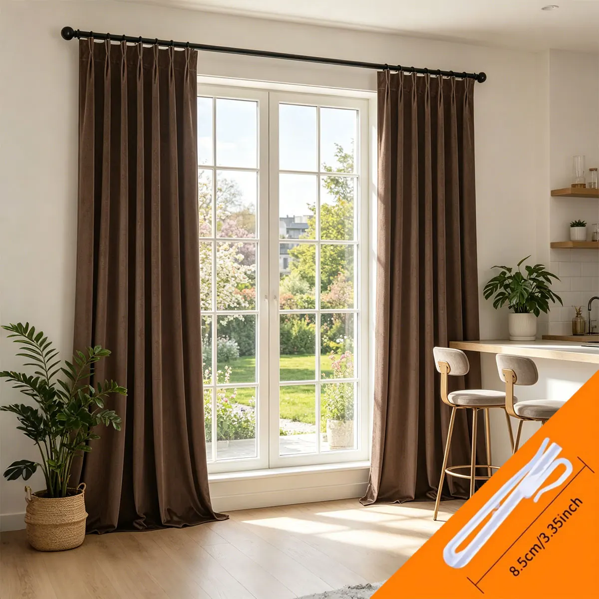 

Retro Dark Brown Velvet Blackout Curtains, Thermal Insulated Pinch Pleat Window Drapes with Hooks for Living Room Bedroom