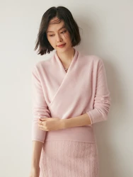 Women's 100% Cashmere Sweater Crossover Collar Pullover Office Lady Basic Grace Cashmere Knitwear Autumn Winter Soft Warm Tops