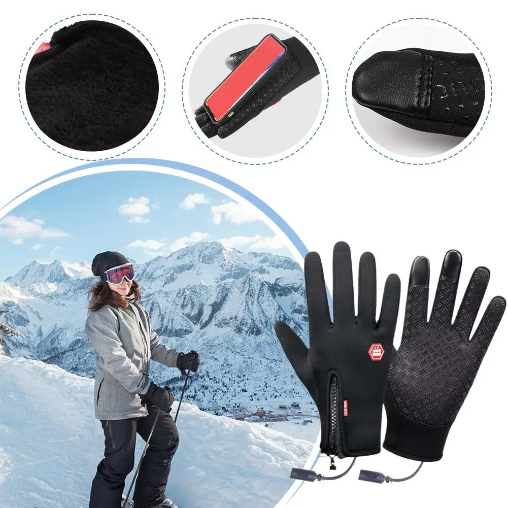 USB Beheizte Handschuhe Winter Elektrische Wiederaufladbare Beheizte Handschuhe Outdoor Sport Anti-slip Winddicht Fahrrad Handschuhe Für Frauen Männer