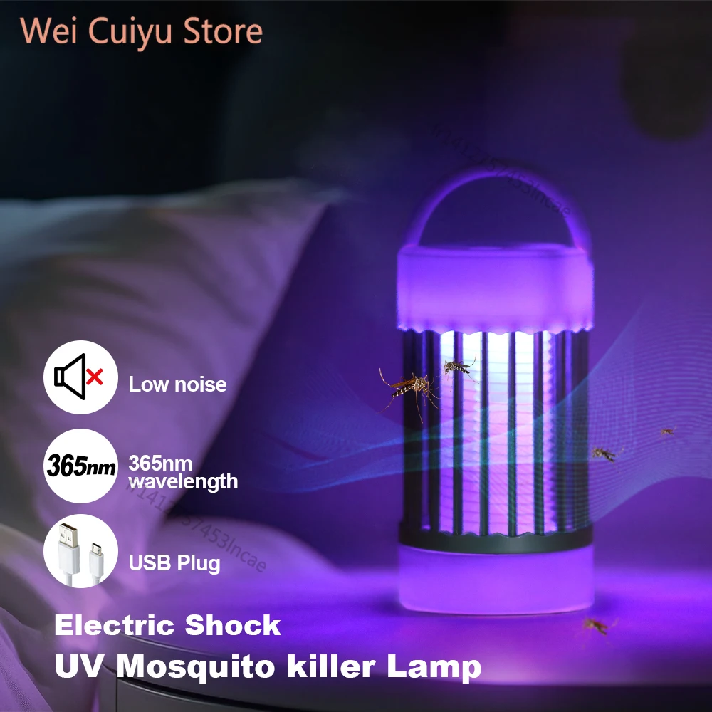 Lámpara antimosquitos con descarga eléctrica, luz UV, USB, trampa antimosquitos para dormitorio, uso en exteriores, para acampar, mata polillas, avispas, mosquitos