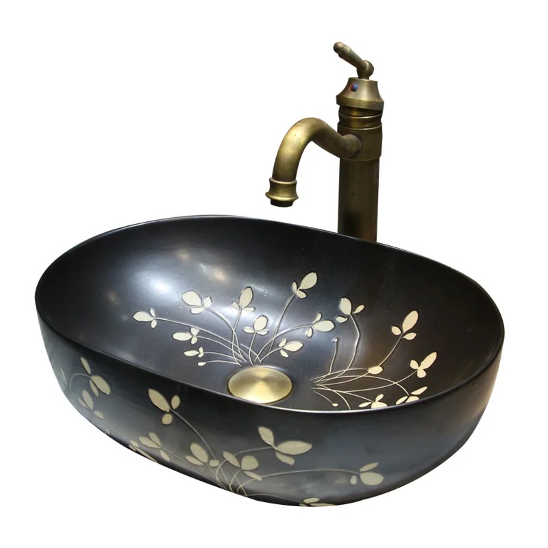 

Antique art washbasin, American trumpet countertop basin, household bathroom washbasin, ceramic vintage new Chinese basin