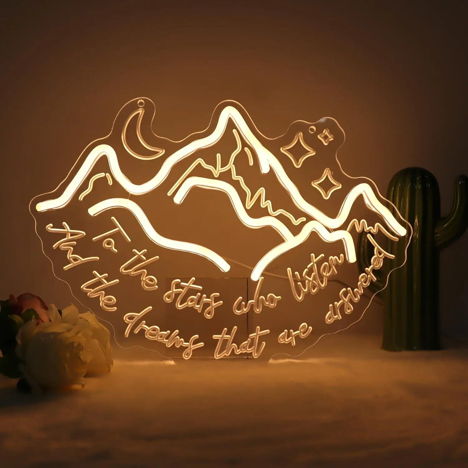 Mountain with stars Neon Sign USB Dimmable Neon Lights for Bedroom Nursery Dorm Children's Room Decoration Personzalized Gifts