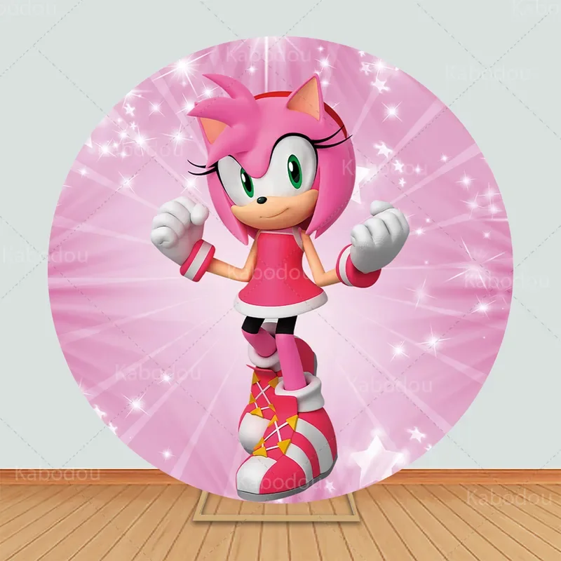 Sonic Pink Round Backdrop Girls Birthday Party Decoration Baby Shower Circle Photography Background Poster Studio Prop