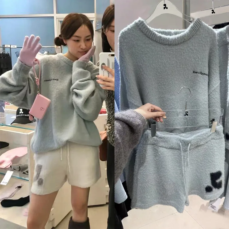 

Winter 2025 RR Loose Letter Embroidery Sweater Casual orts Set Women's Faion Ensemble Long Sve Five-Quarter P...