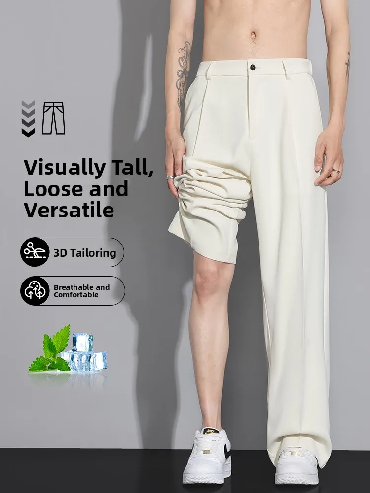 

New 2025 Men's Casual Pants Ice Silk Lightweight Loose Straight Leg Breathable Summer Thin Hanging Sensation Lightweight Trou...