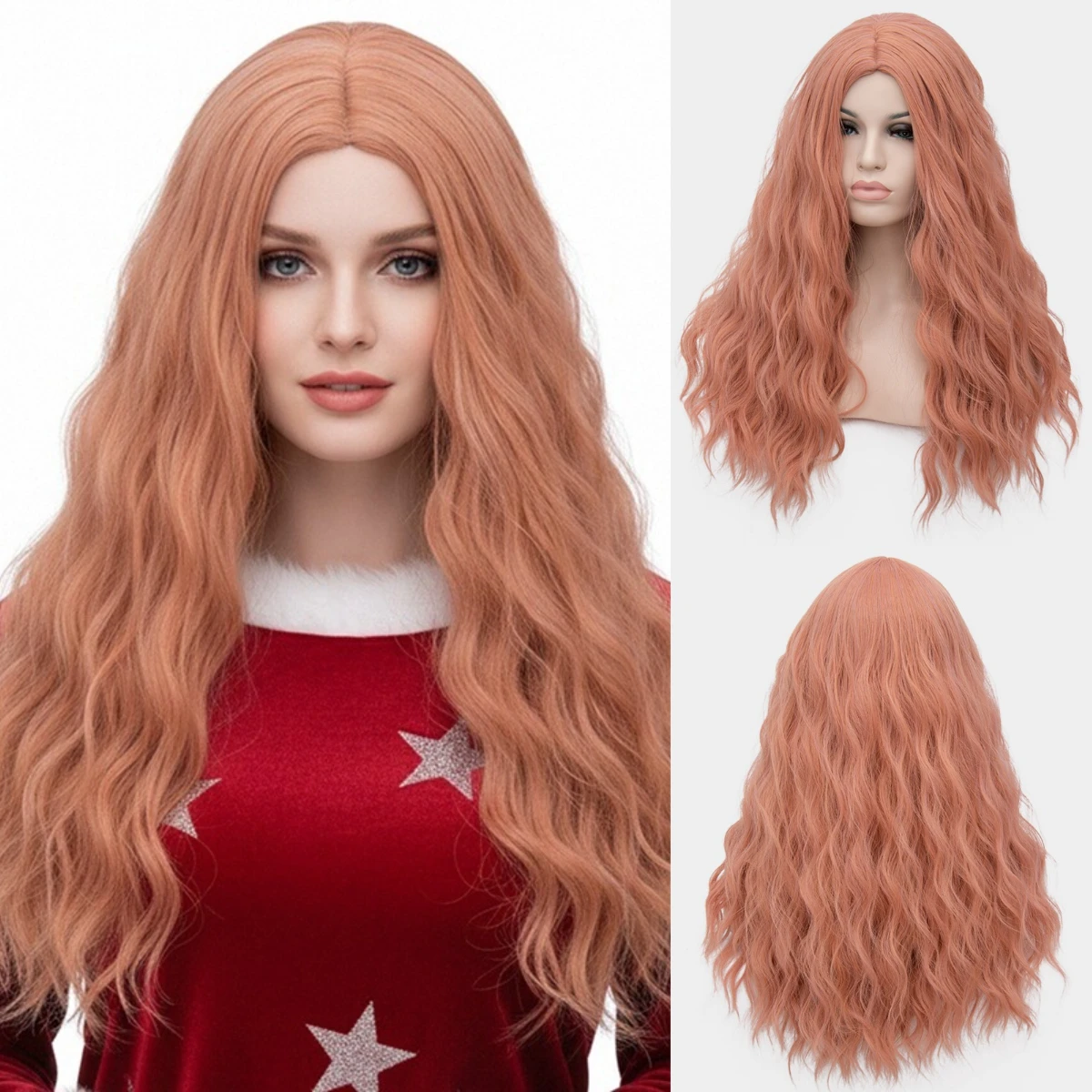 

Synthetic Long Curly Wave Orange Lolita Wig Middle Part Wig For Women Cosplay Party Fake Hair Heat Resistant