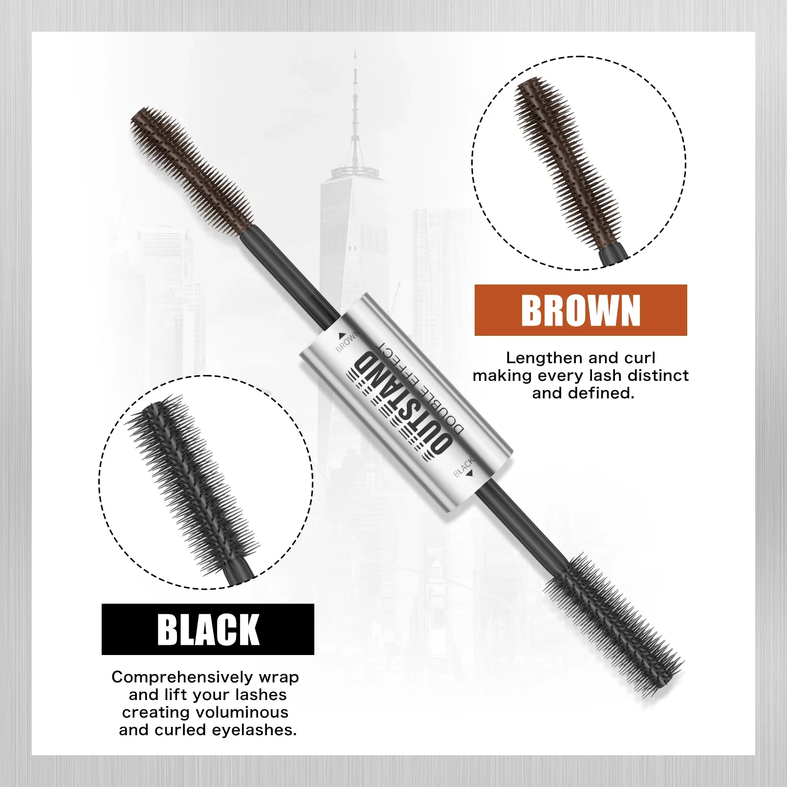 ماسكارا مزدوجة الأطراف تطويل وتكثيف الرموش مقاومة للماء سريعة الجفاف 4D أسود بني لرموش مجعدة طبيعية تدوم طويلاً #5