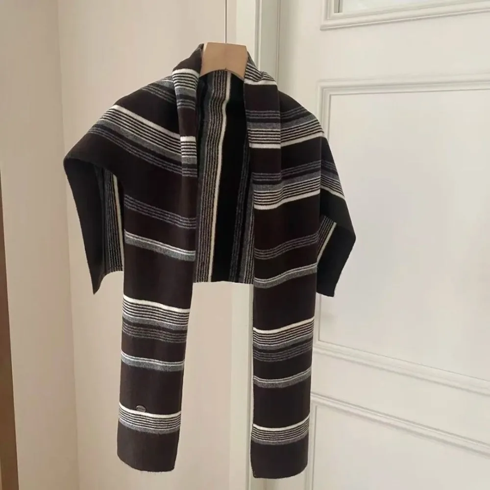 Simple Cape T-Shaped Striped Shawl Cloak Retro Large Wraps Korean Style Warm Neck Warmer Women