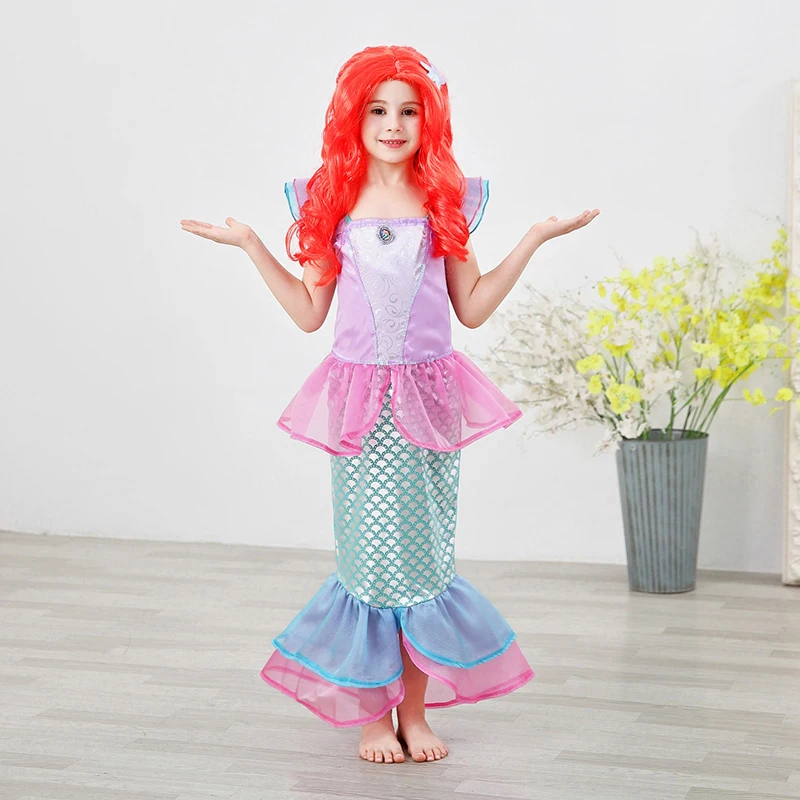 Disfraz de princesa sirenita para niños, vestido de cumpleaños y Halloween para niñas, vestidos de cola de pez para playa, Cosplay para fiesta de Carnaval