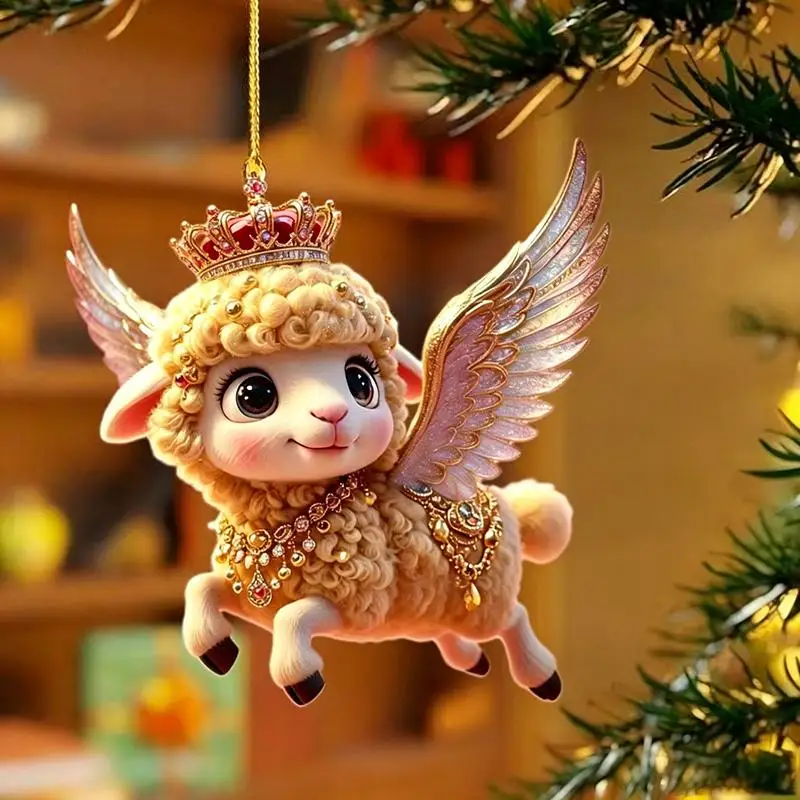 Christmas Sheep Ornament Flat Acrylic Cute Lamb Hanging Pendant Christmas Tree Decor New Year Home Room Window Car Crafts Gift