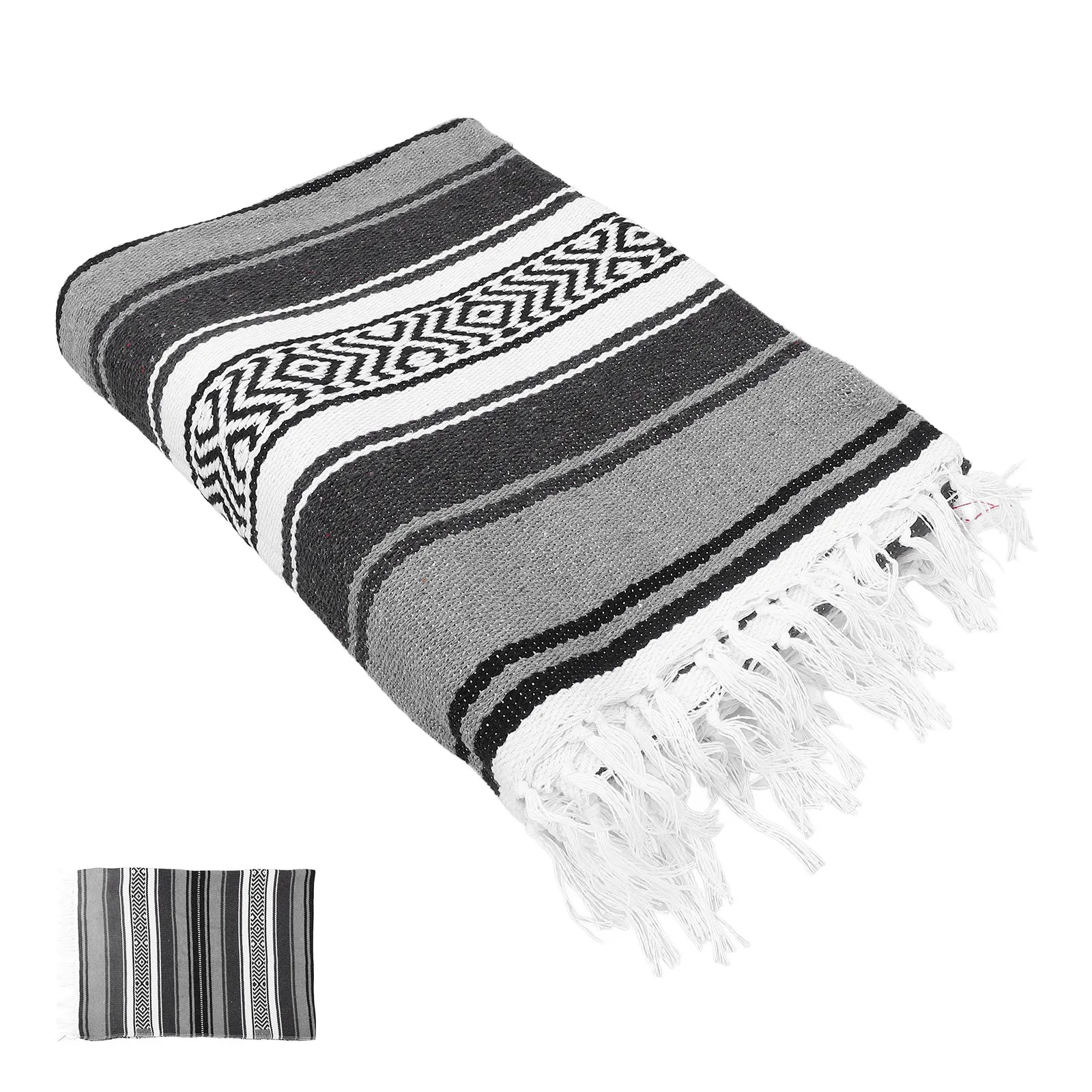 

Mexican Blanket Thick Soft Vibrant Woven Throw for Yoga Beach Camping Car Living Room Bedroom Sofa Decor Gift 130x180cm Grey