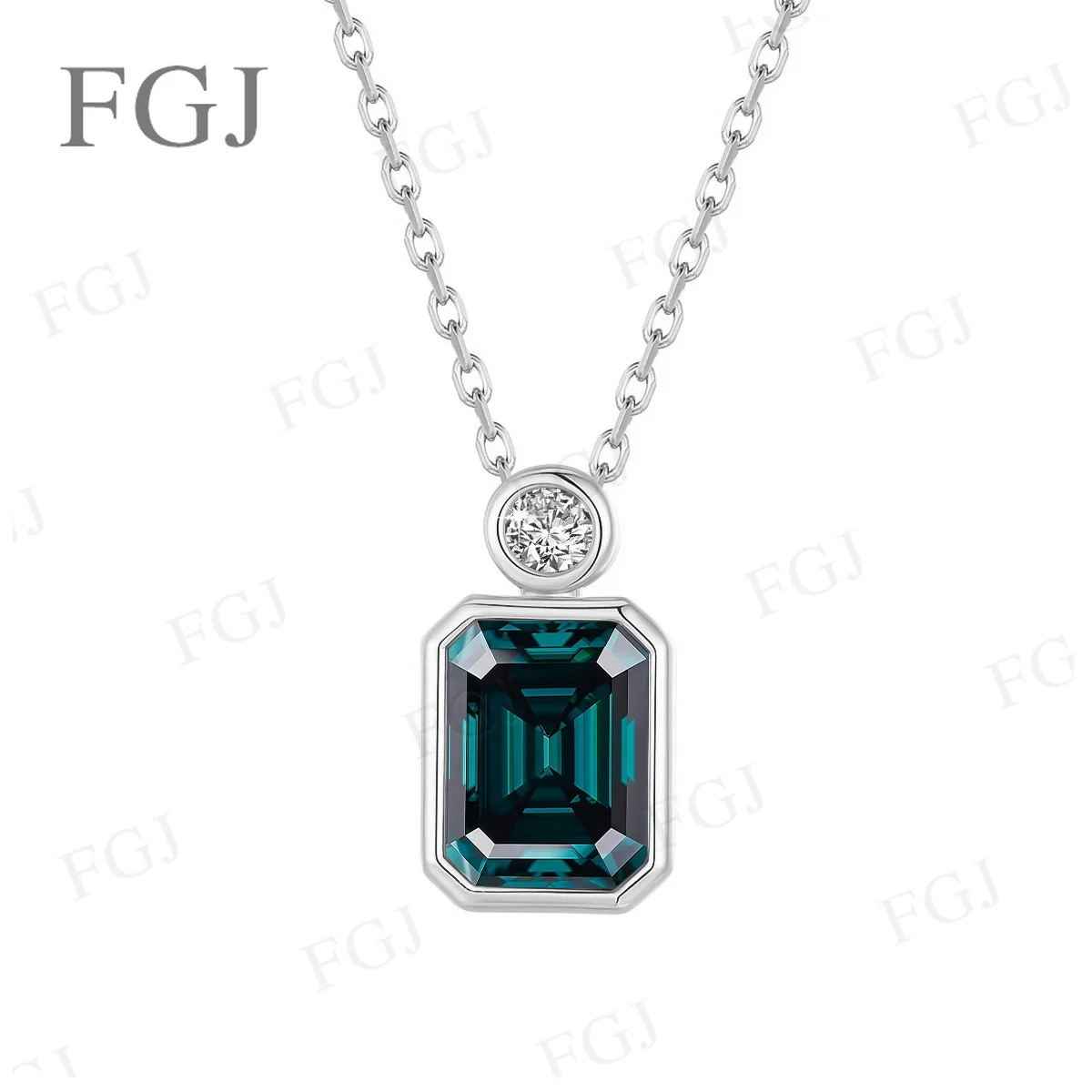 Moissanit-Anhänger-Halskette mit Smaragdschliff, 6 x 8 mm, trendiger, edler Schmuck für Damen, Geschenk zum Jahrestag oder zur Hochzeit. – Detail 11