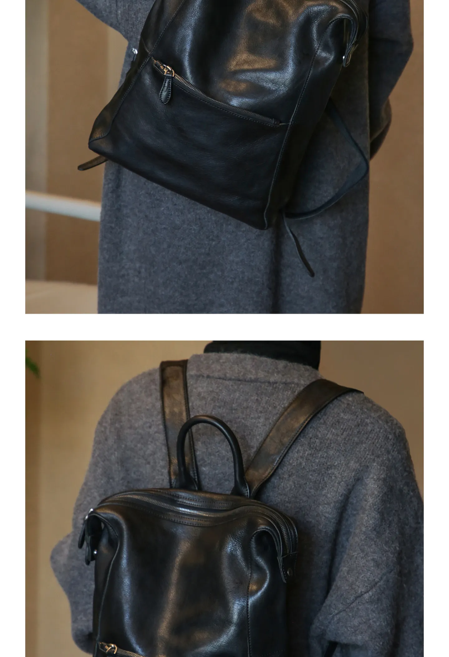 PNDME einfacher Vintage-Rucksack aus hochwertigem echtem Leder für Damen, lässiger, luxuriöser Schulrucksack aus pflanzlich gegerbtem Rindsleder für den täglichen Gebrauch. – Detail 13