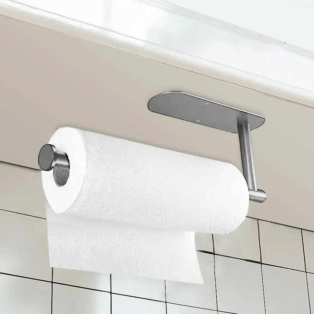 Stainless Steel Paper Towel Holder Self Adhesive Kitchen Roll Paper Holder No Punching Kitchen Bathroom Lengthen Storage Rack