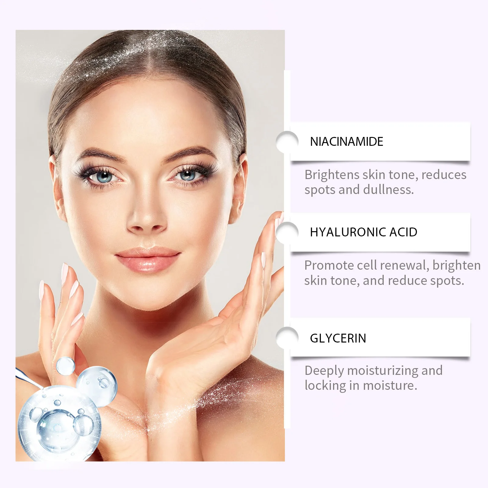 فيتامين B3 مصل الوجه نياسيناميد 5% فيتانين E حمض الهياكورونيك إزالة البقع السوداء النمش تتلاشى الميلانين التصبغ سطع