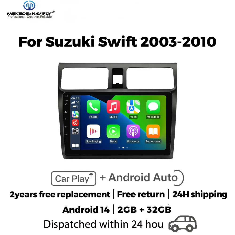 

Беспроводной CarPlay 9-дюймовый автомобильный радиоприемник на Android 14 для Suzuki Swift 2003-2010, мультимедийный проигрыватель, GPS-навигация, 2 DIN головное устройство