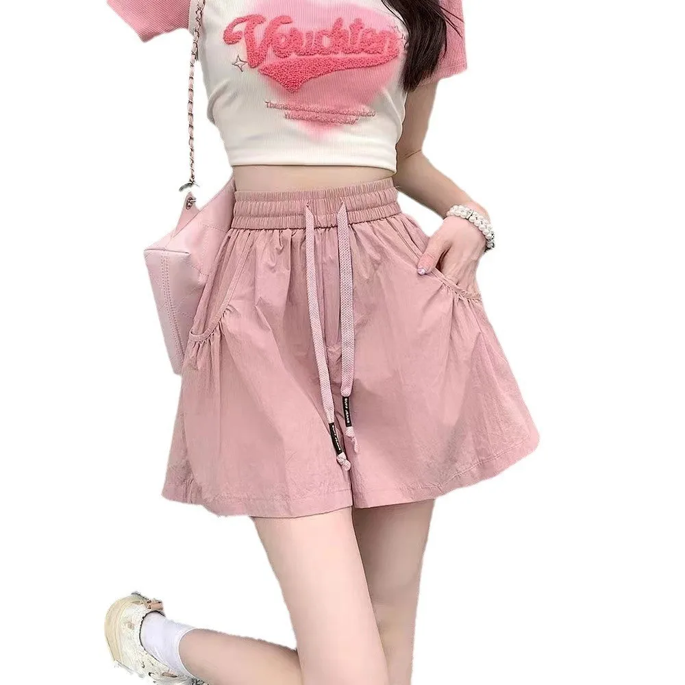 

Шорты из ледяного шелка быстросохнущие, женские, повседневные, с высокой талией, прямые, удлиняющие, утягивающие, в уличном стиле, весна 2025