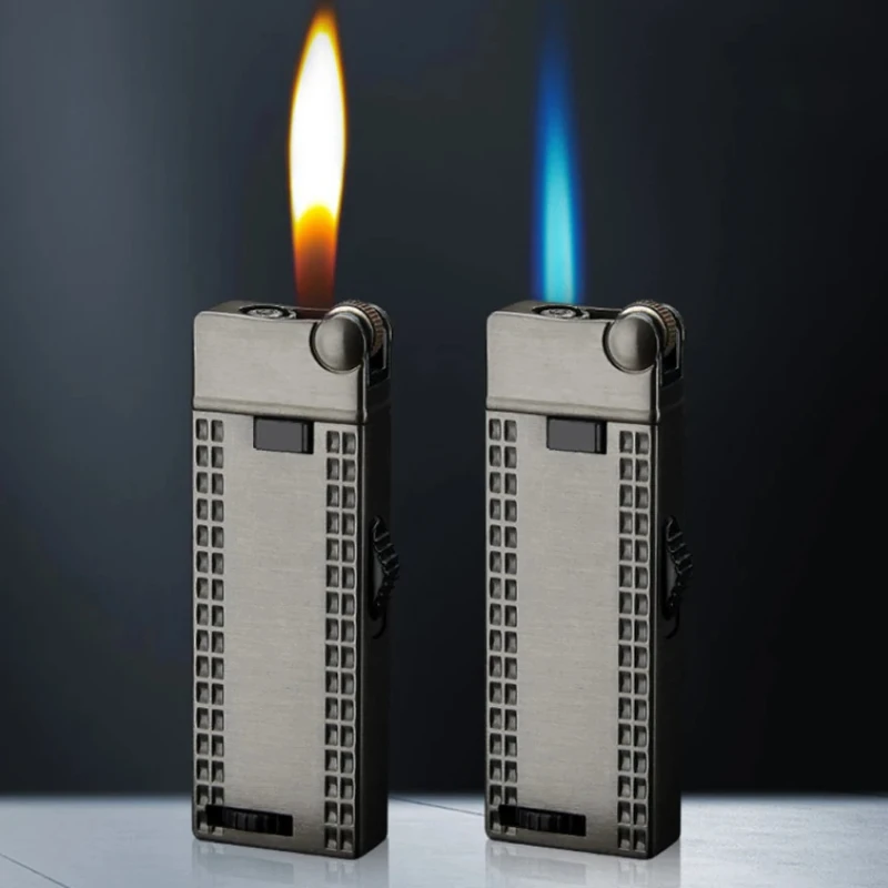 New Creative Metal Windproof Butane Gas Lighter Ultra-thin Personalized Blue Flame Portable Cigarette Accessory Men's Gift