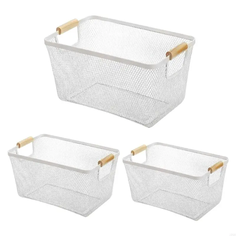 Functional Wooden Trimmed Metal Baskets 3 Sizes For Space Optimization JOMD