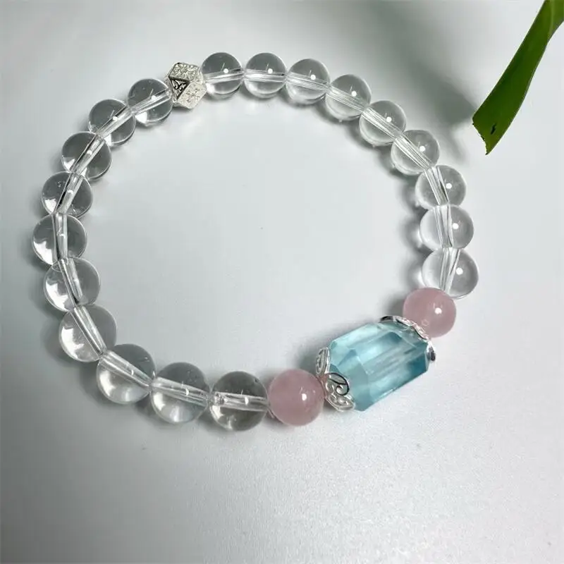 

S925 натуральный аквамарин прозрачный кварц произвольной формы кварцевый браслет из бисера ювелирные изделия эластичный браслет детский подарок на день рождения и праздник 1 шт.