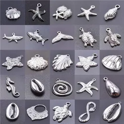 10pcs/Lot Silver Color DIY Fashion Marine Animal Charm Starfish Shell Turtle Stainless Steel Pendant For Jewelry Making Supplies