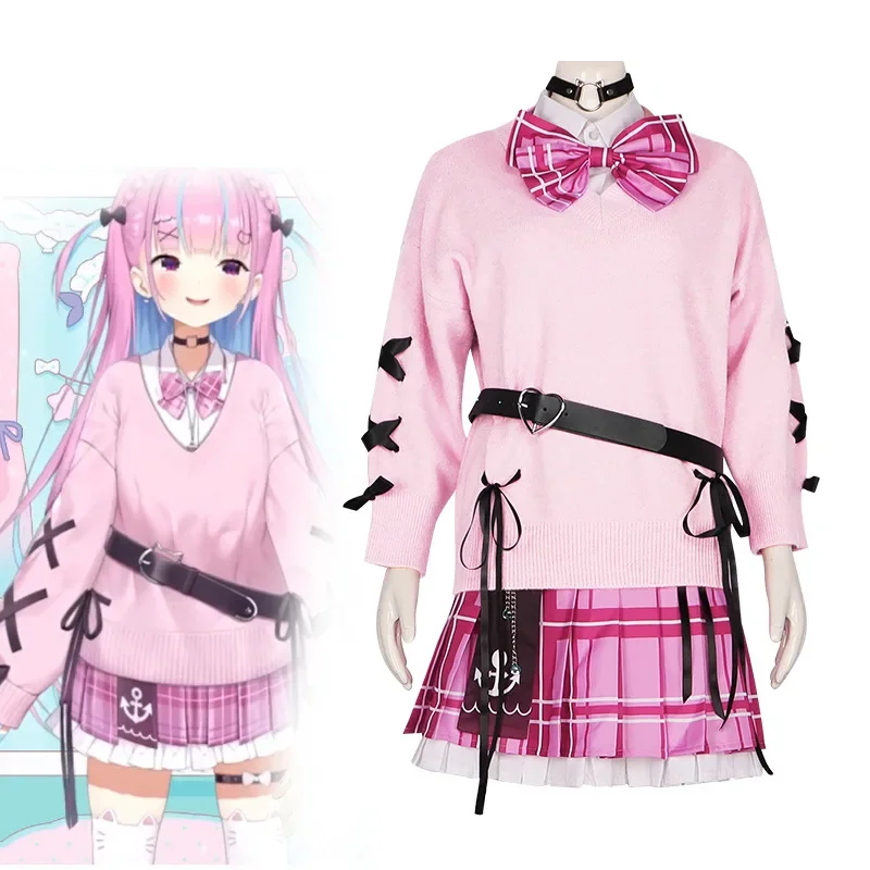 

Anime VTuber Hololive Minato Aqua Debu Cosplay Costume Adult Women Girls Sweater Shirt JK Skirt Suit Uniform Halloween Outfit