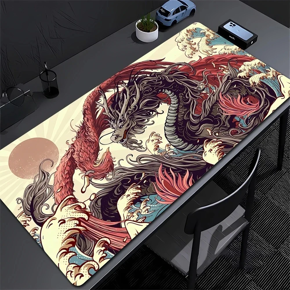 XXL Black and White Dragon Anime Mouse Pad Large Keyboard Lockrand Desktop Game Mat Leather Non-slip Carpet Convenient Desk Pad
