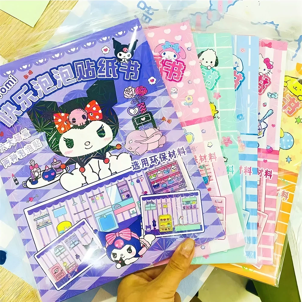 

Cute Sanrio Quiet Book Bubble Stickers Cinnamoroll Kuromi My Melody Cartoon Toy Landscape Sticker Book for Kid Birthday Toy Gift