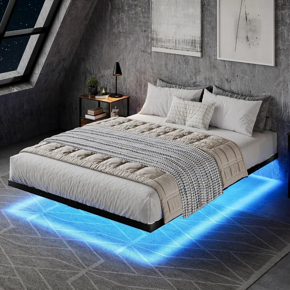 

Frame Queen with LED Lights, Metal Platform Queen Bed Frame, Under Bed Storage, Steel Slats, No Box Spring