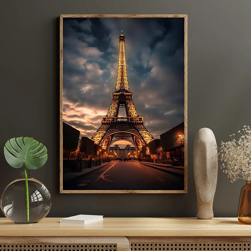 Modern Paris Eiffel Tower At Night Poster Landscape Wall Art Canvas Print Painting HD Pictures for Nordic Living Room Home De