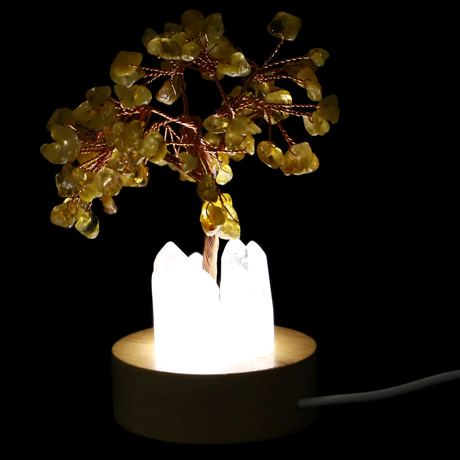 شجرة كريستال صفراء ضوء ليلي قاعدة خشبية مصباح طاولة صغير لغرفة النوم ديكور مكتب منضدة جمالية إضاءة كريستال #3