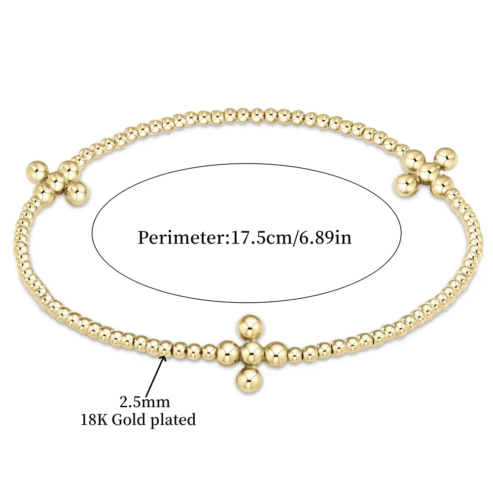 سوار متقاطع ذهبي اللون للنساء ، خرزات مطلية بالذهب عيار 18 قيراط ، مجوهرات يدوية الصنع بسيطة ، سوار مسيحي ، جودة عالية #2