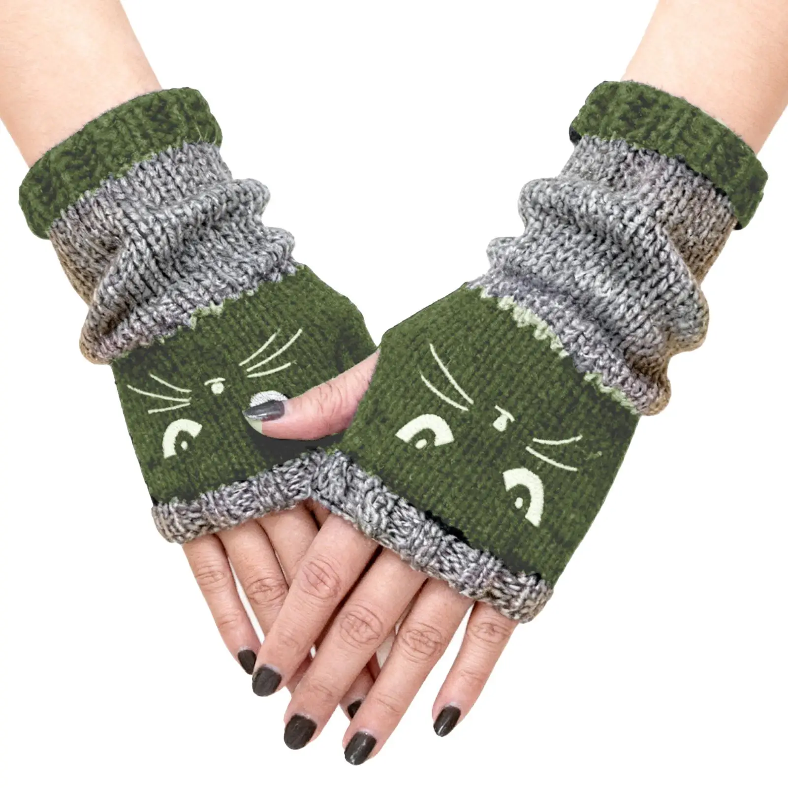 Thermo-Winterhandschuhe, warme, süße Katze, fingerlose Handschuhe, Unisex, Anti-Kälte, verdickte Touchscreen-Fäustlinge