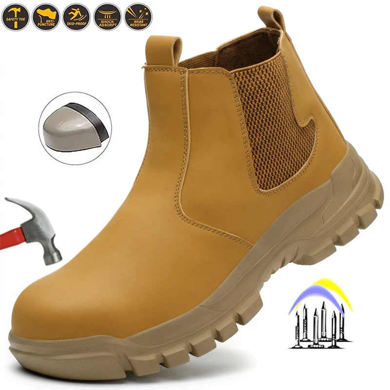 Chelsea Safety Shoes Men Steel Toe Protective Shoes With Anti Smash Anti Piercing Work Shoes Indestructible Safety Boots