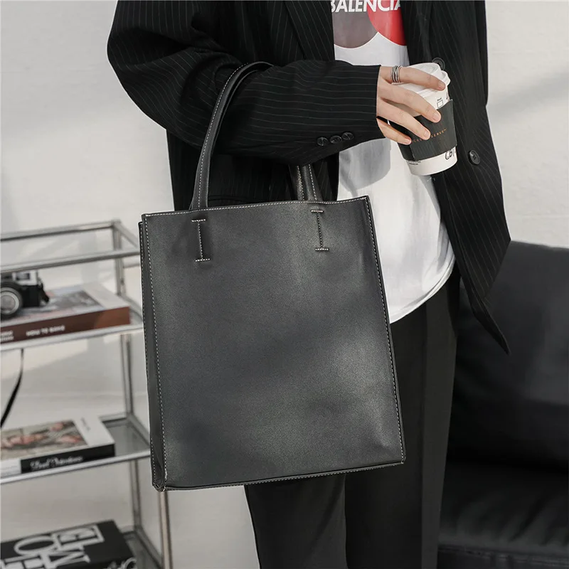 PU Leather Men Tote Bags Fashion Handbags Men Retro Briefcase Bag Korean Style Male Shoulder Bags