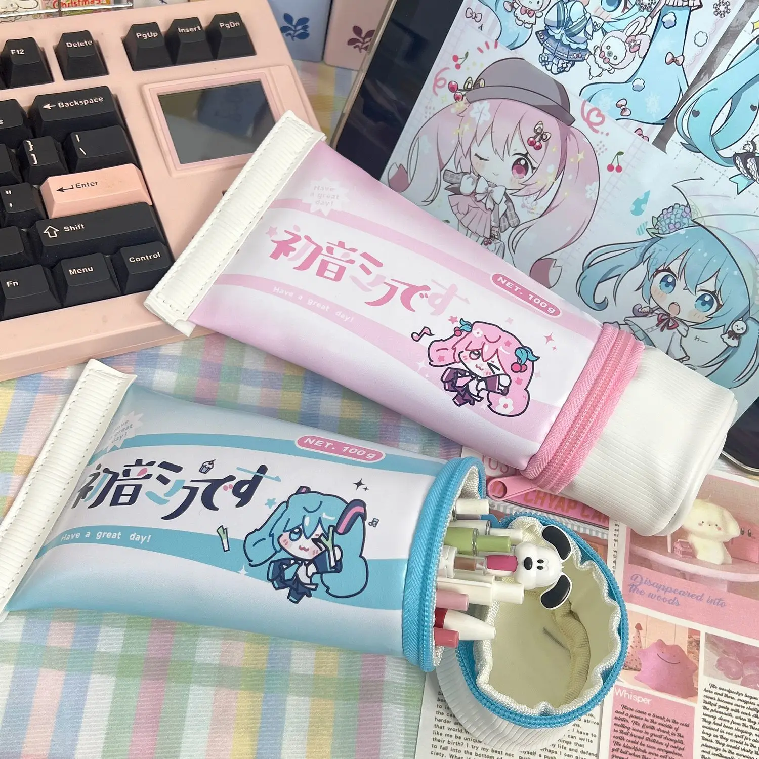 Estuche para Lápices con Diseño de Pasta de Dientes de Hatsune Miku, Portalápices Divertido de Gran Capacidad, Organizador de Escritorio para Estudiantes, Caja de Almacenamiento de Papelería