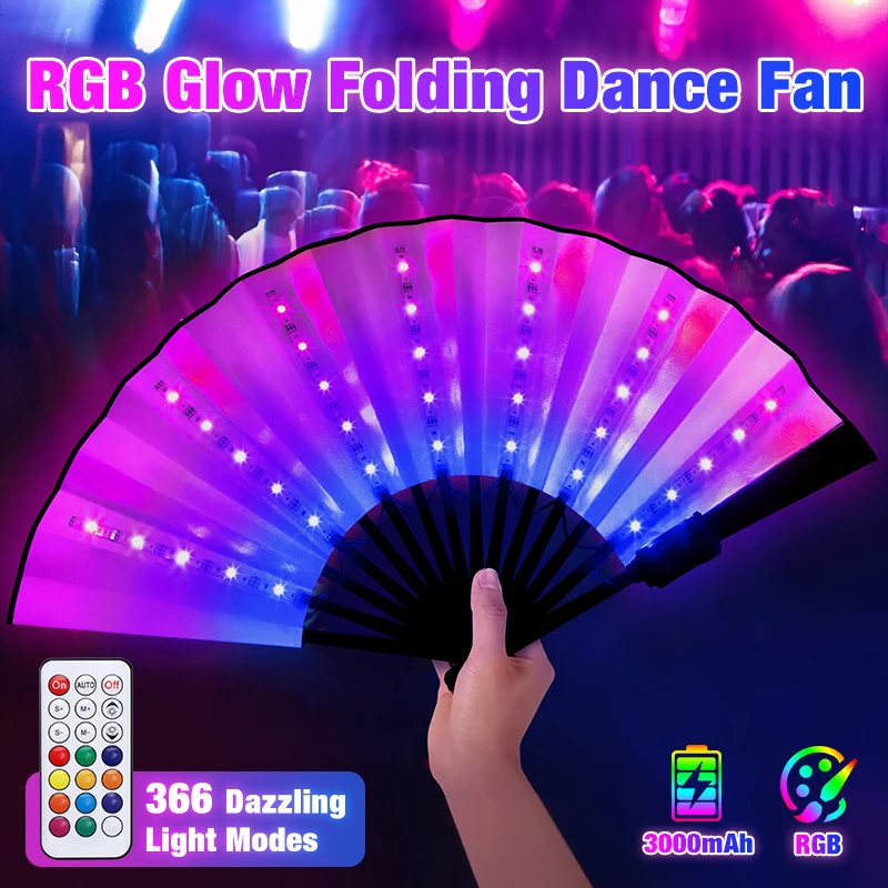 Glowing Folding LED Fan Multi-Color Light Up Fan Dancing Party Night Show Night Glow Props Stage Performance Show Accessories