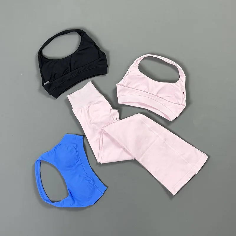2-teiliges HISTELLO Damen Nahtloses Sportset Neckholder-Sport-BH Schlaghosen mit Hüftlift-Effekt Hochgeschnittene Yoga-Fitness-Trainingsanzüge – Detail 6