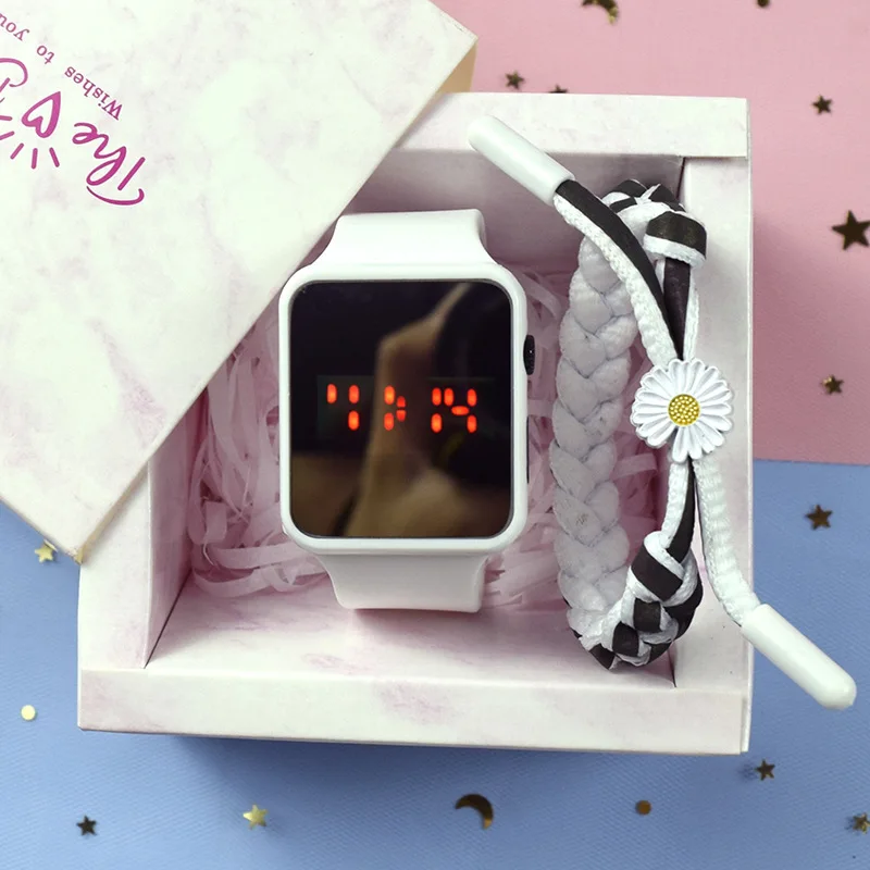 Kegllect LED Square Mirror Electronic Watch Jelly Color Junior High School Male and Female Students Fashion Watches