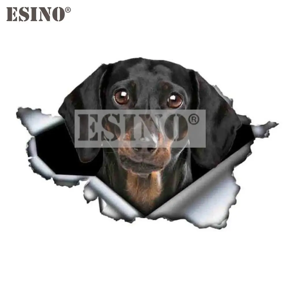 

Car Styling Creative Funny 3D Metal Torn Metal Dachshund Dog Staring PVC Car Body Sticker Waterproof Decorative Vinyl Decal