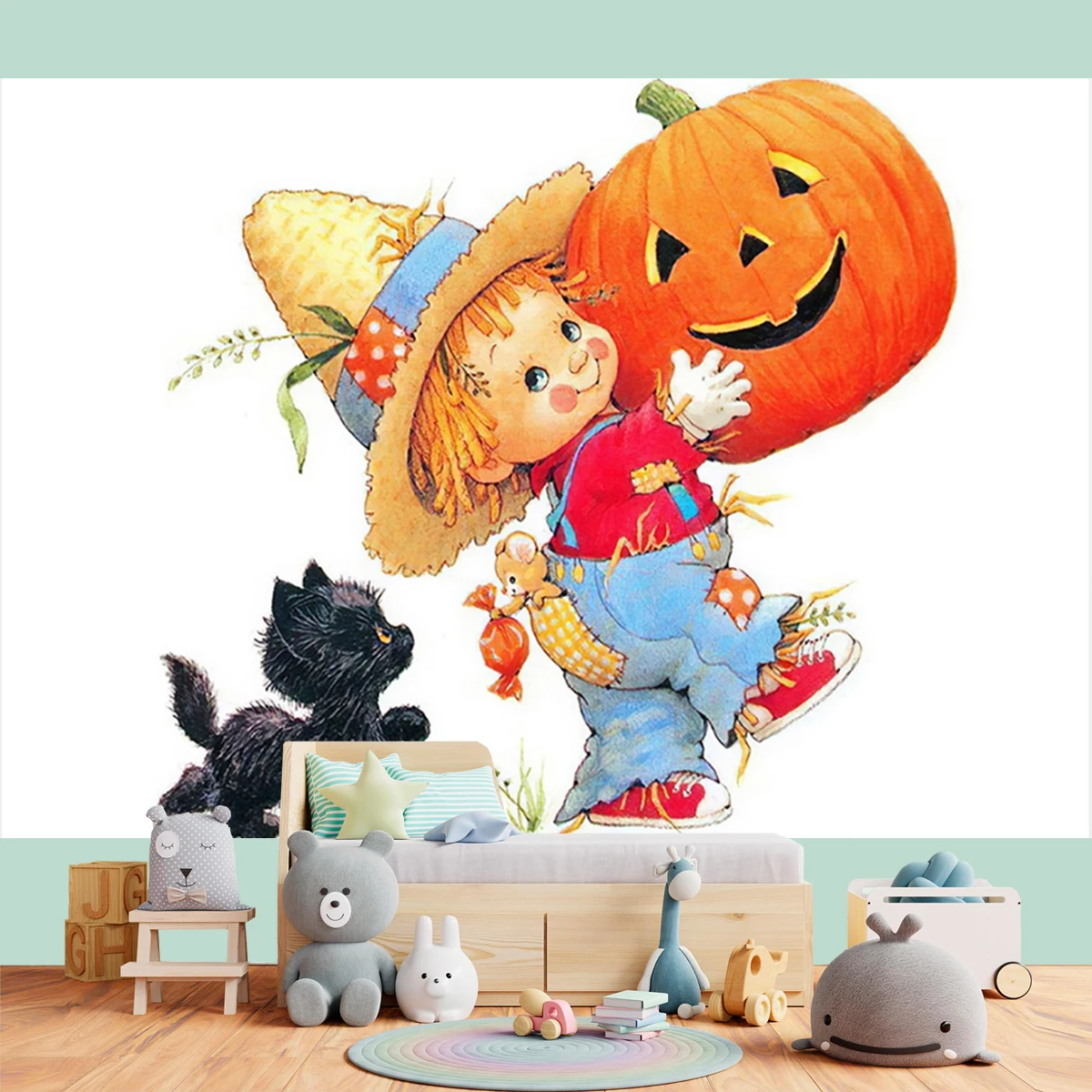 Cute Cartoon Halloween Backdrop Family Dress Up Witch Kids Party Background Adorable Pumpkin Photography Decoration Banner