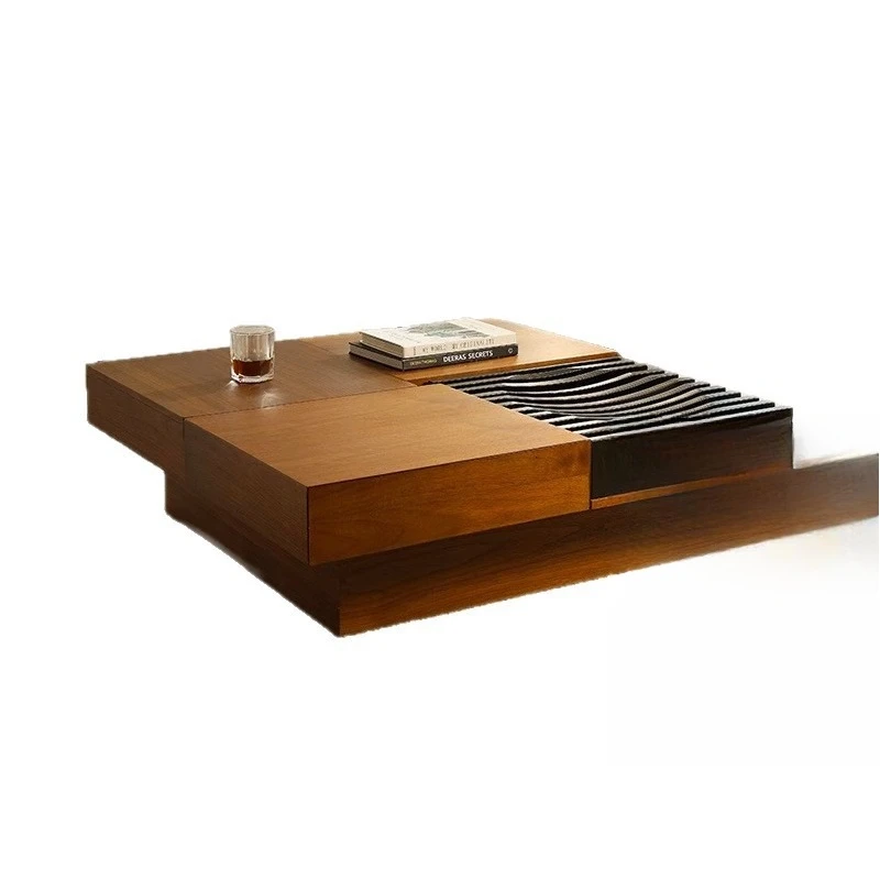 

Italian high-end North American walnut grain, modern coffee table Nordic living room, small apartment home, square and simple