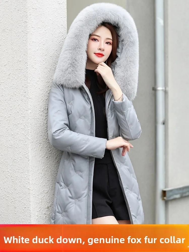  Ning Genuine Leather down Jaet Women's Mid-Length Coat 2025 Winter eepskin Slim Fit Korean Sle Large Size Fur