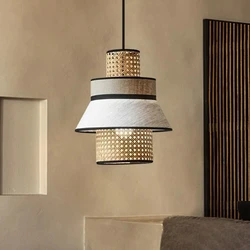 Vintage Rattan Pendant Lights Hand-woven chandelier for Living Room Dining Room Kitchen bedroom Wicker Woven Pendant lamp