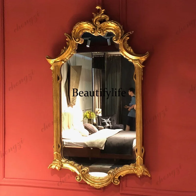 K153 L138 European retro carved bathroom dressing wall hanging French makeup mirror living room background wall decorative
