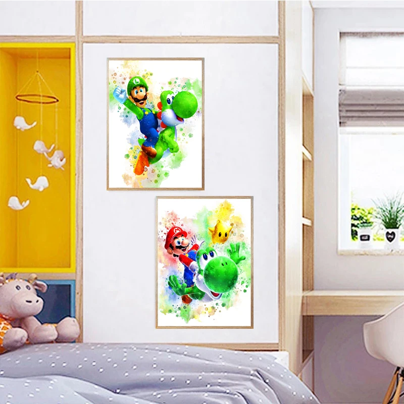 Graffiti Watercolour Art Mario Poster Prints Playroom Canvas Paintings Wall Picture Living Room Kids Bedroom Home Decor Cuadros