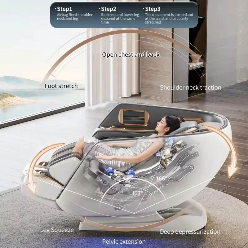Electric Shiatsu 3D SL Track Back Zero Gravity Foot Massage Chair Hot Compress Intelligent Voice Control 110-240V