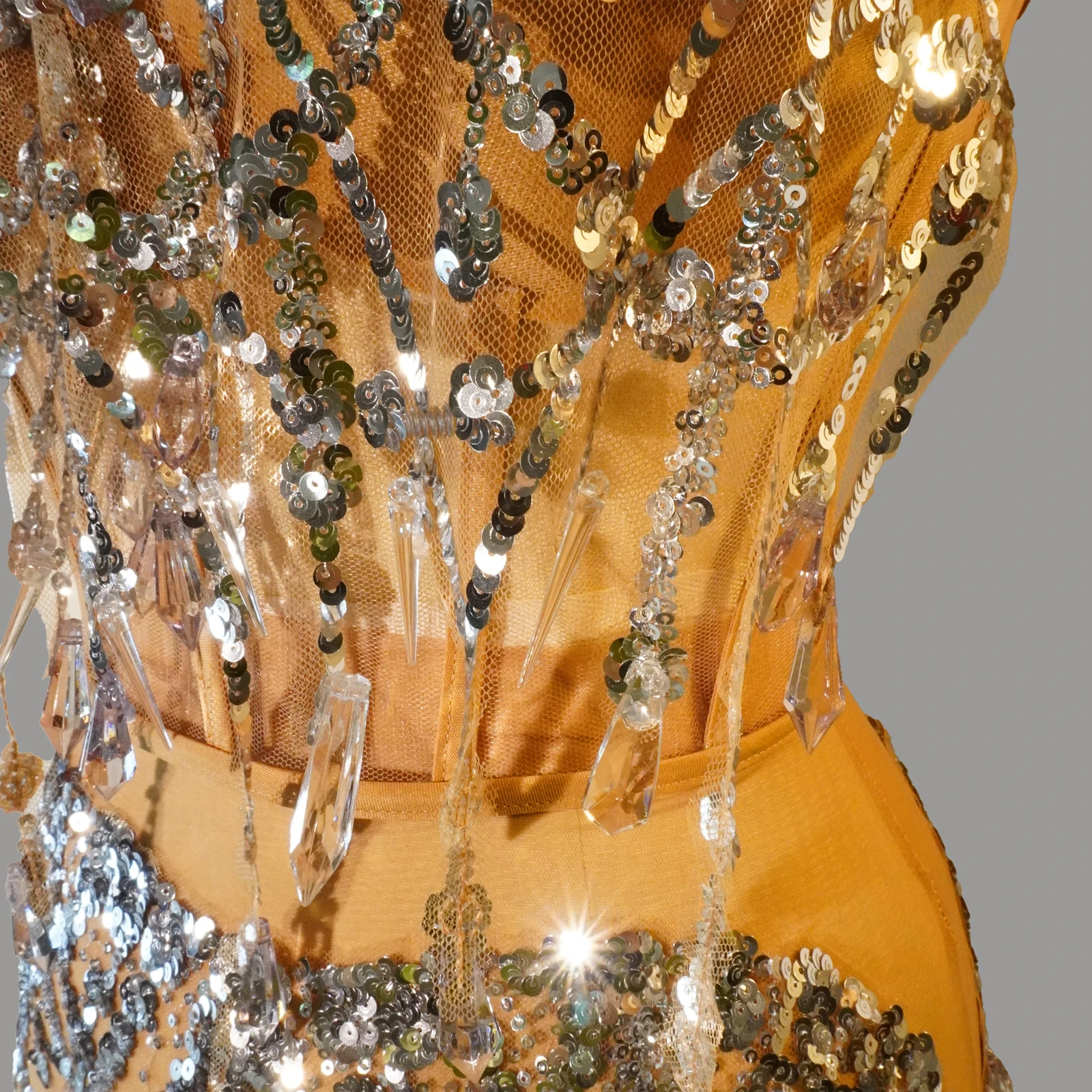 Платье для выпускного вечера из двух частей, костюмы драговой королевы ​ Платье с блестками и блестками для танцев, сексуальная сетка, прозрачная вечеринка, клуб, певица, сцена, празднование